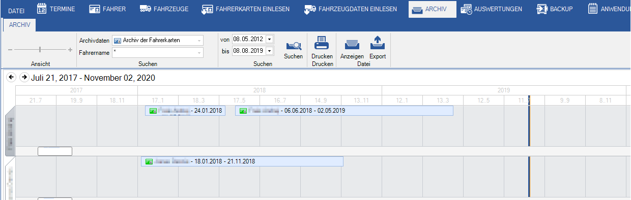 Langzeitarchiv: Archivierung der Fahrerdaten