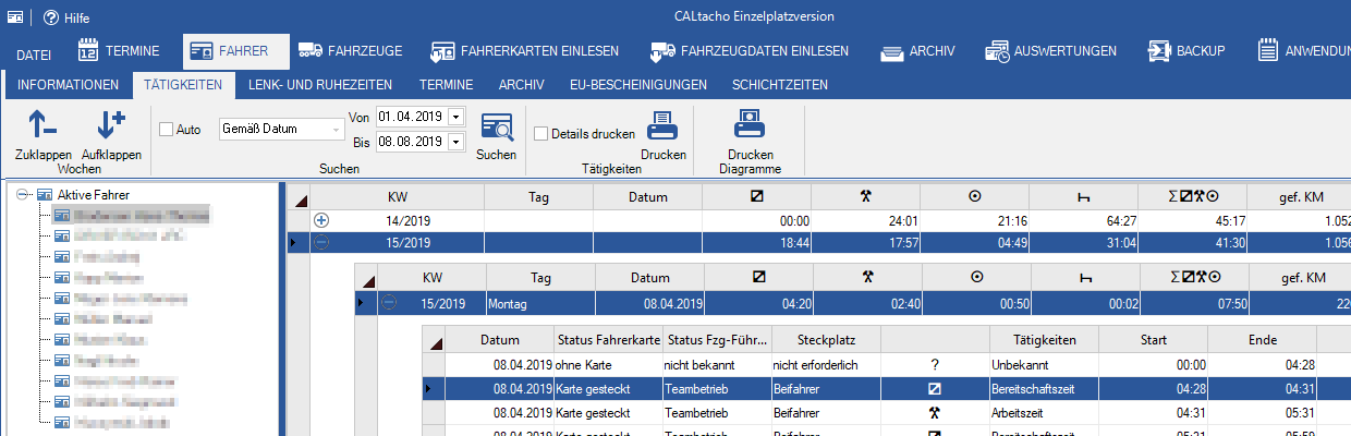 Verwalten: Fahrer- und Fahrzeugdaten Einlesen und Verwalten